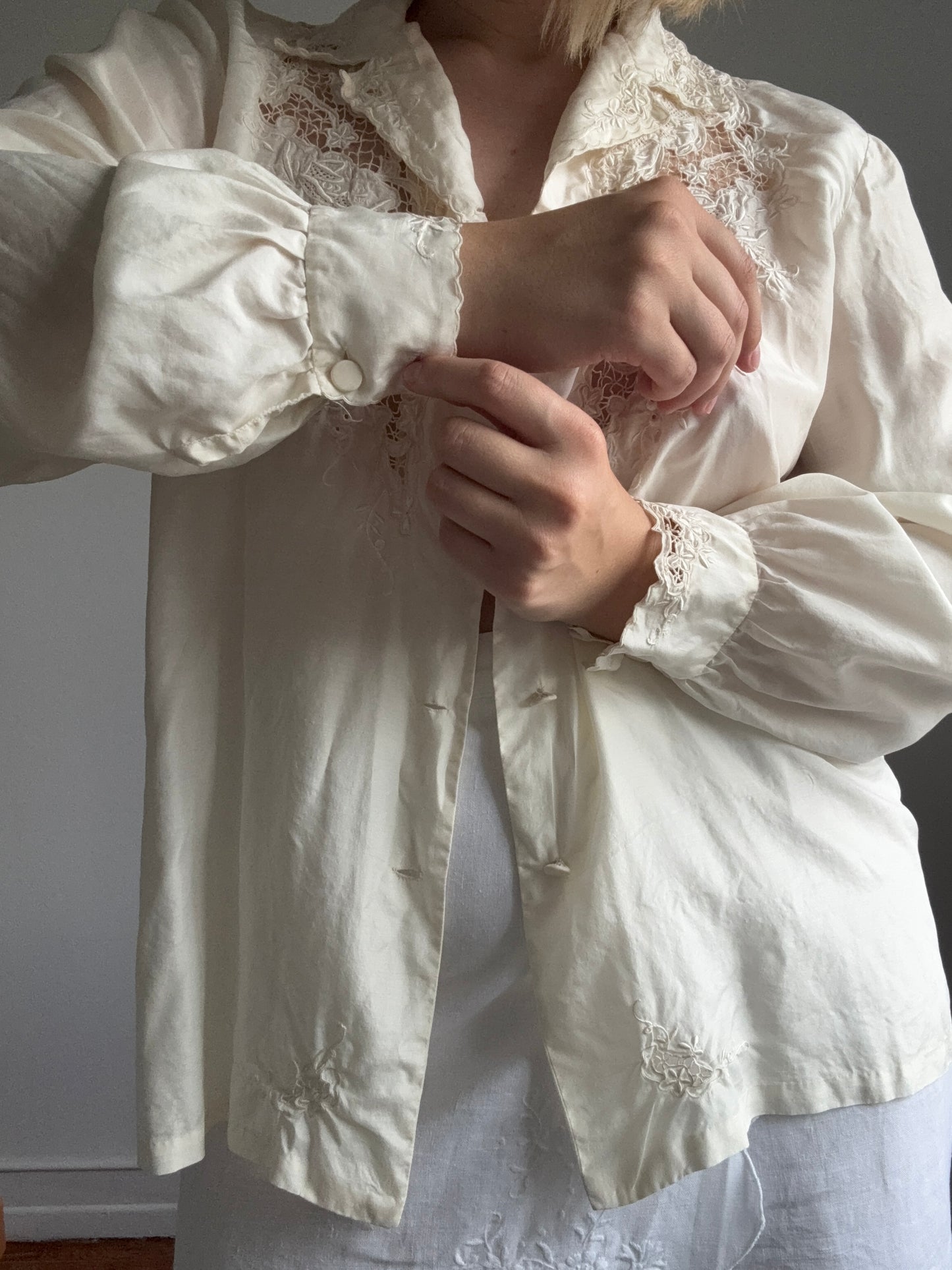 Vintage Hand Embroidered Silk Blouse