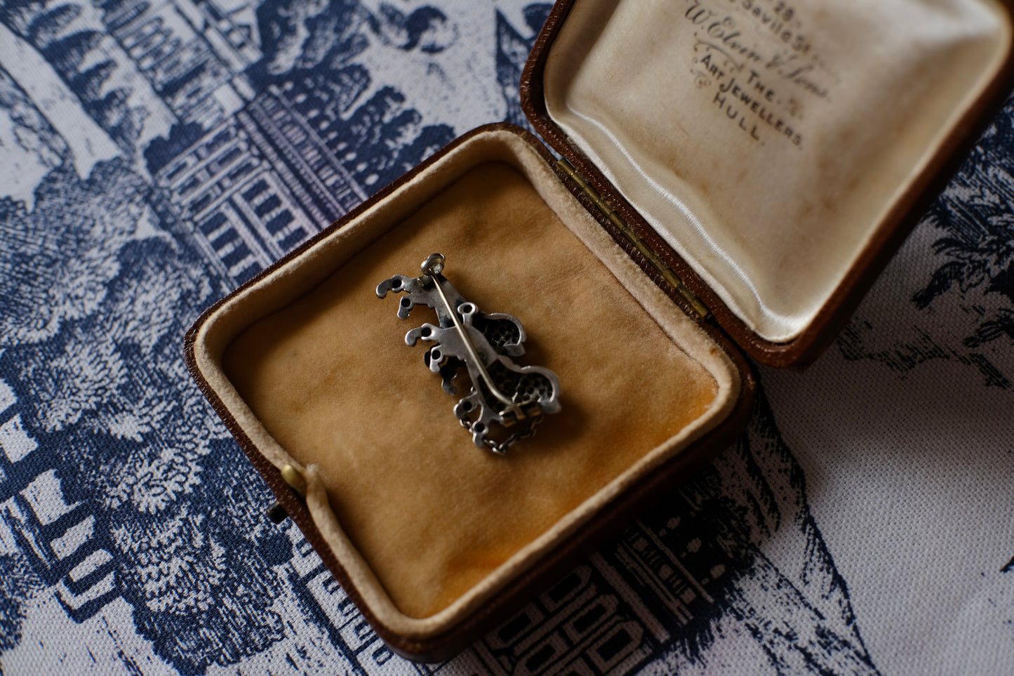 Antique Victorian French Poodles Silver Brooch