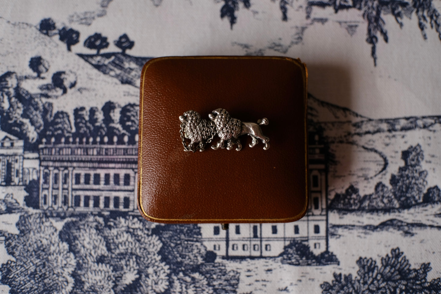 Antique Victorian French Poodles Silver Brooch