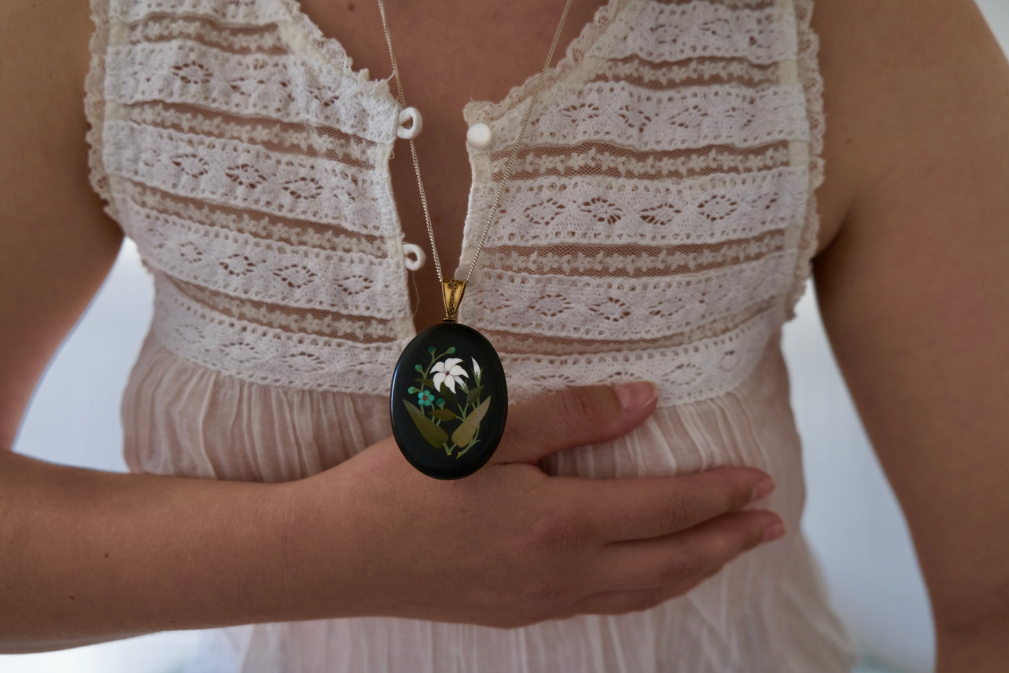Antique Victorian Pietra Dura Pendant