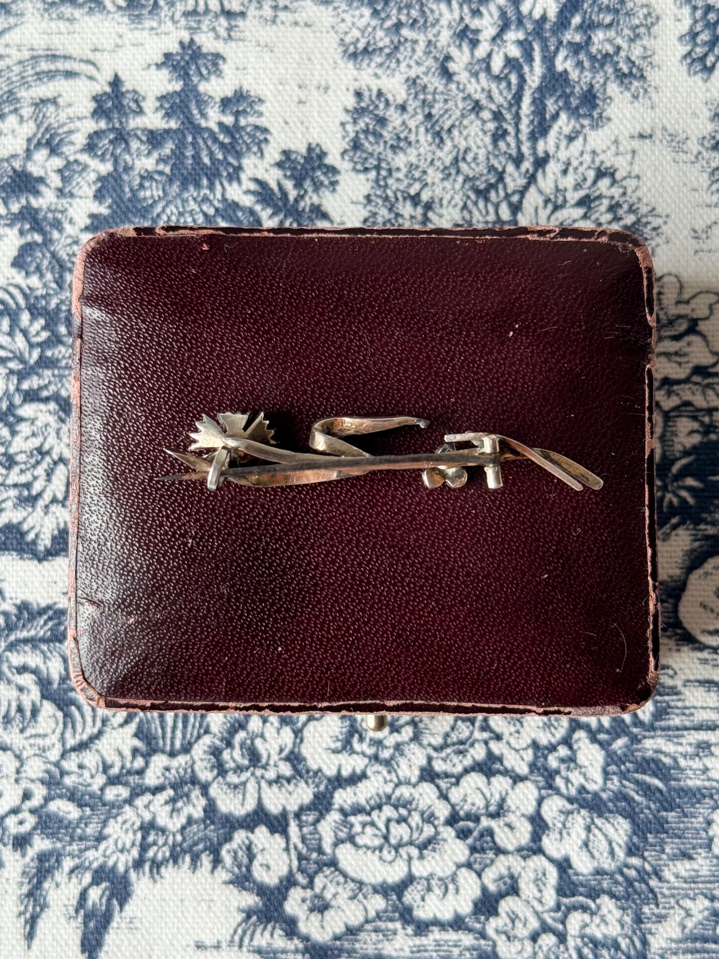 Antique Silver and Seed Pearls Flower Spray Brooch