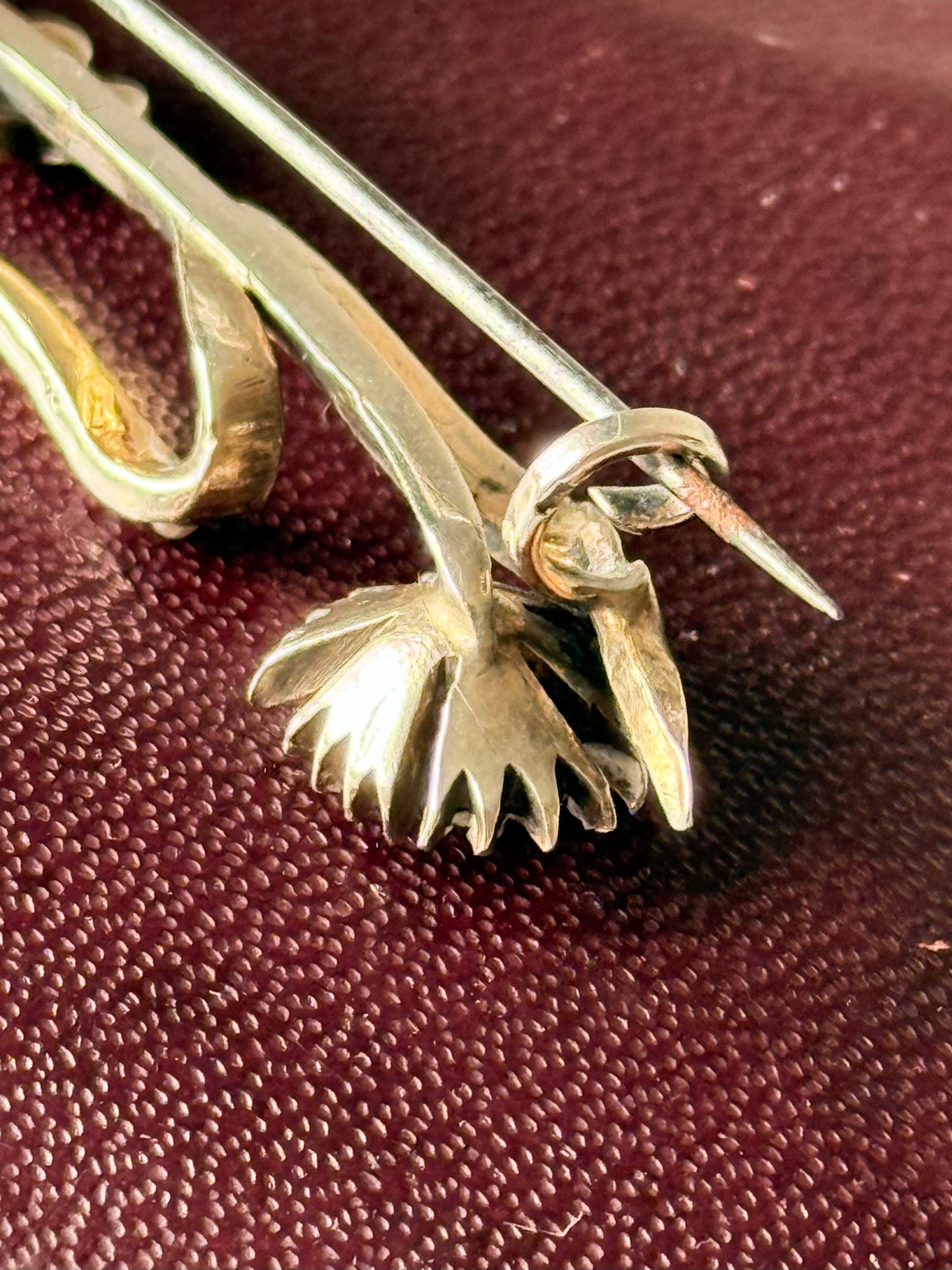 Antique Silver and Seed Pearls Flower Spray Brooch