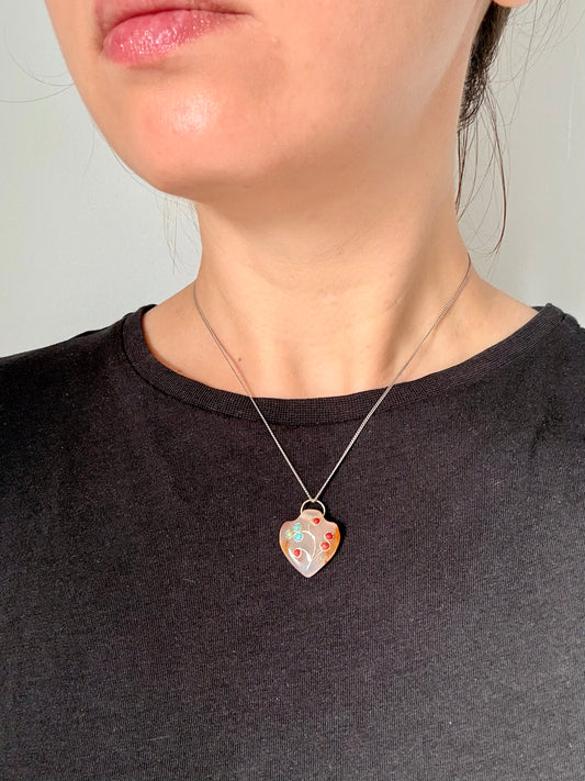 Vintage Chalcedony Floral Inlay Pendant