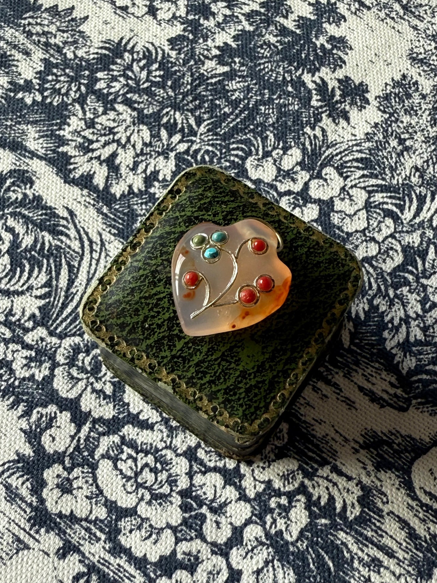Vintage Chalcedony Floral Inlay Pendant