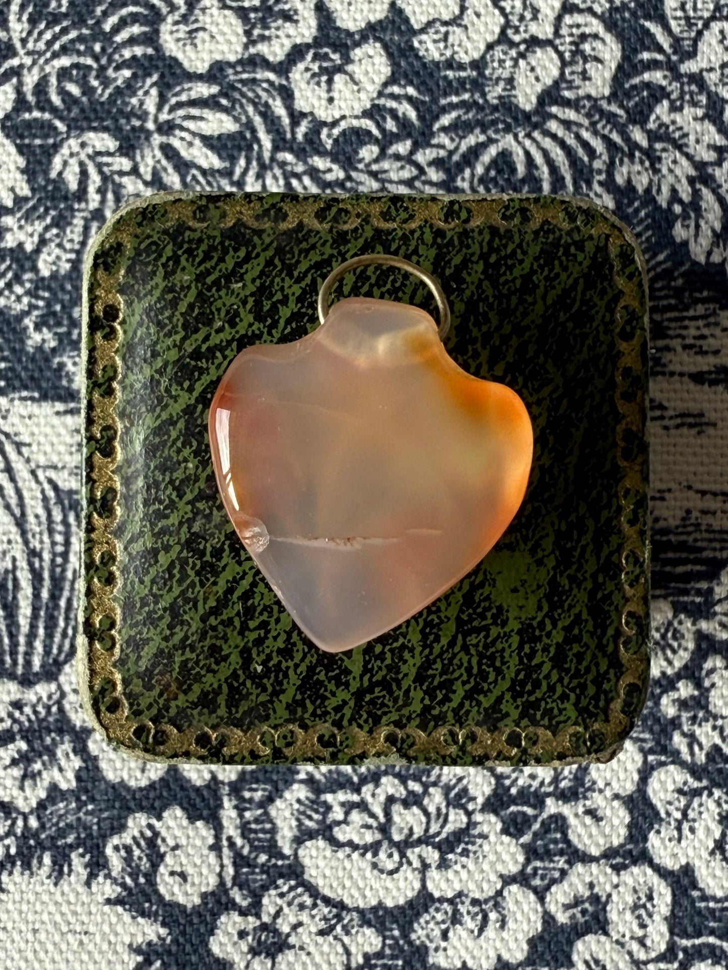 Vintage Chalcedony Floral Inlay Pendant
