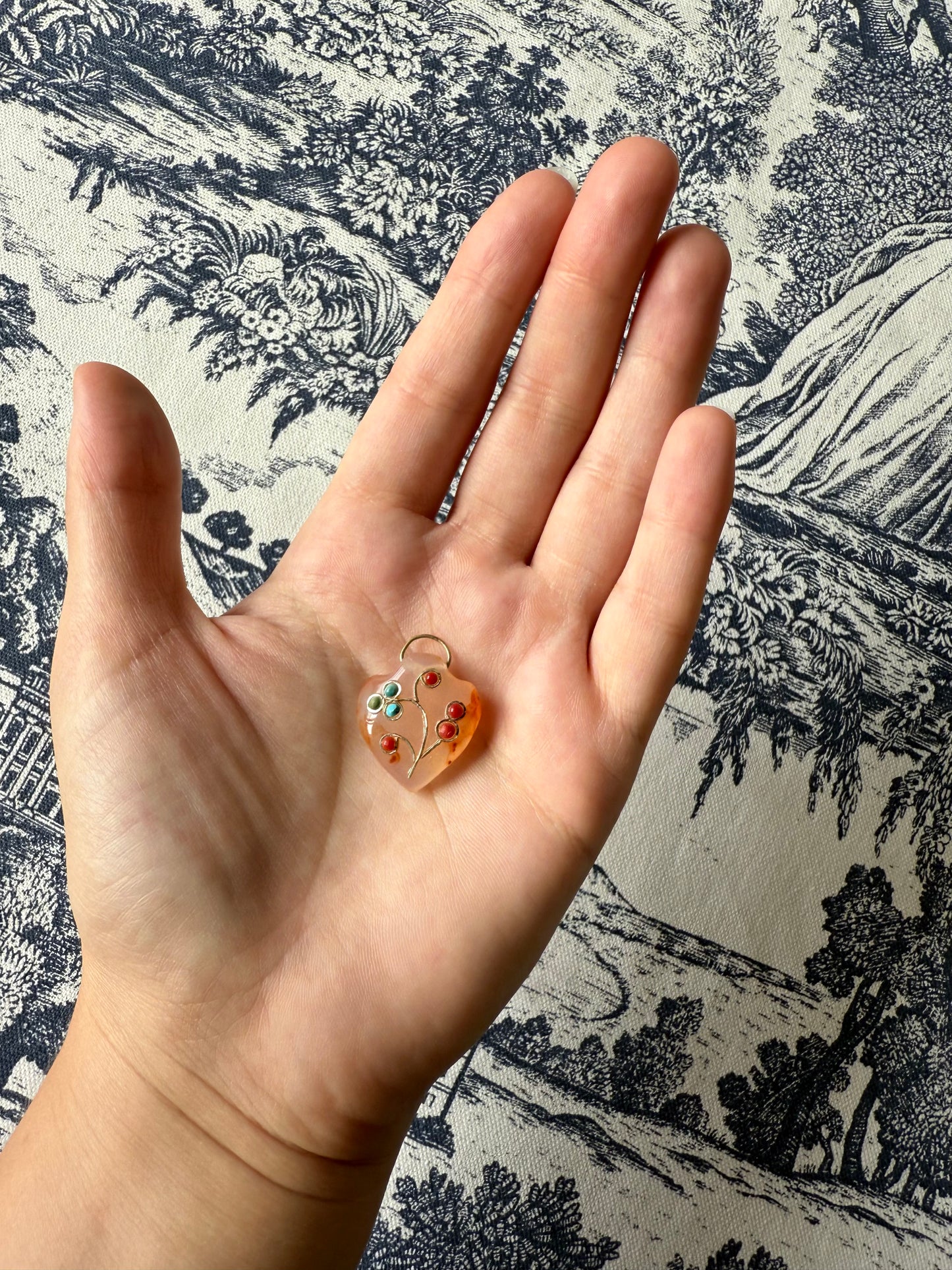 Vintage Chalcedony Floral Inlay Pendant