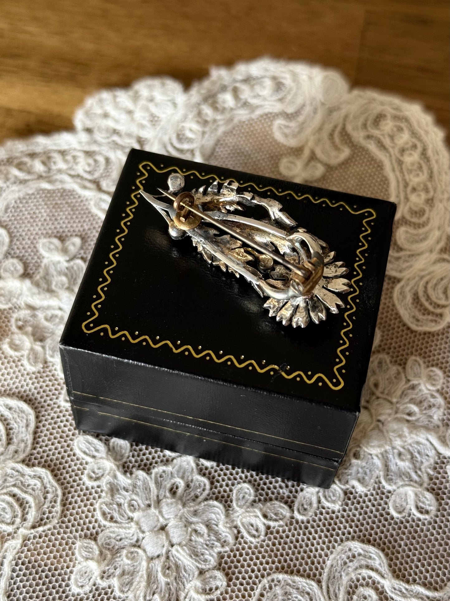 Antique Pearl Flower Spray Silver Brooch