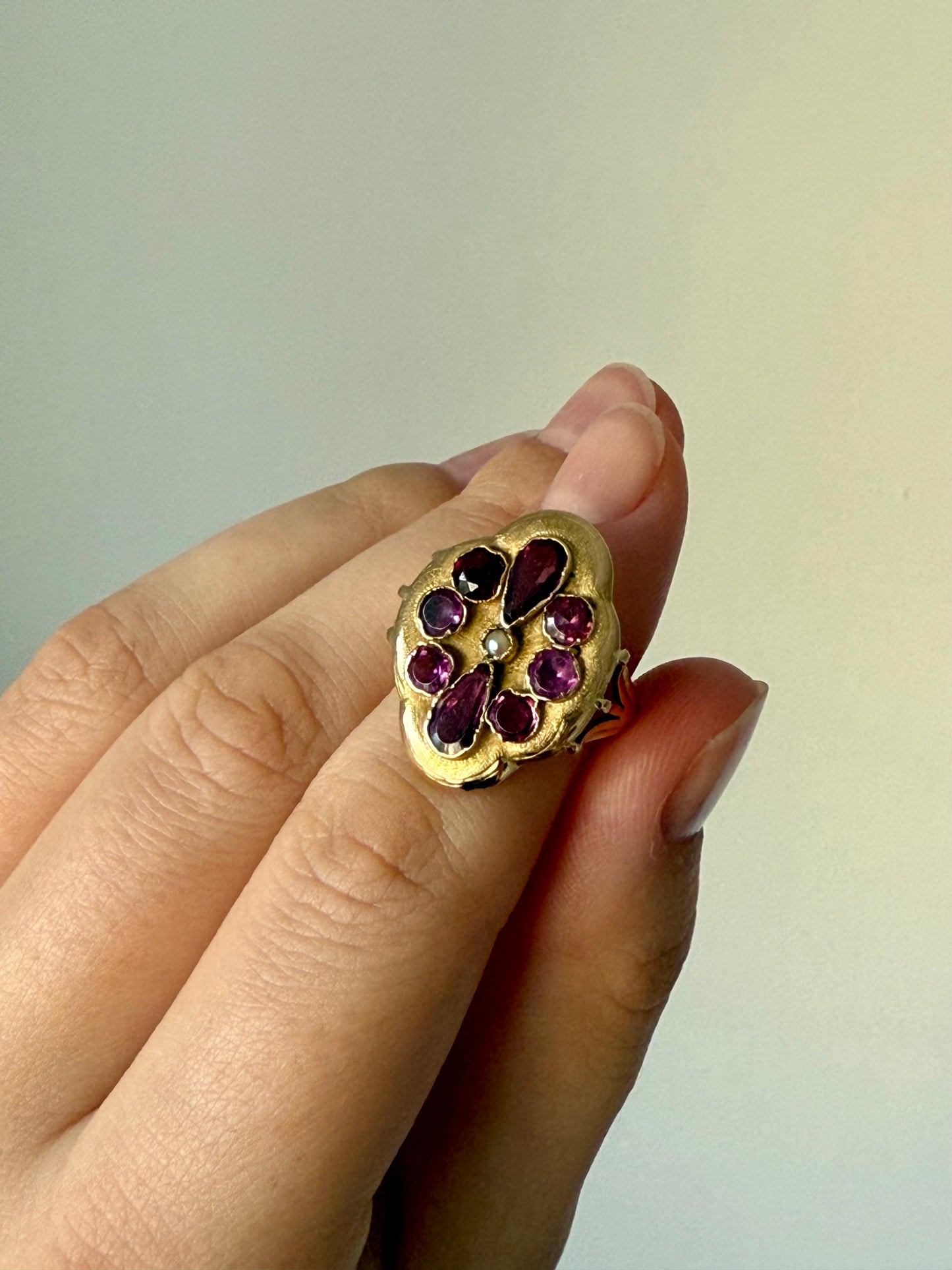 Antique Victorian Amethysts & Pearl Gold Ring