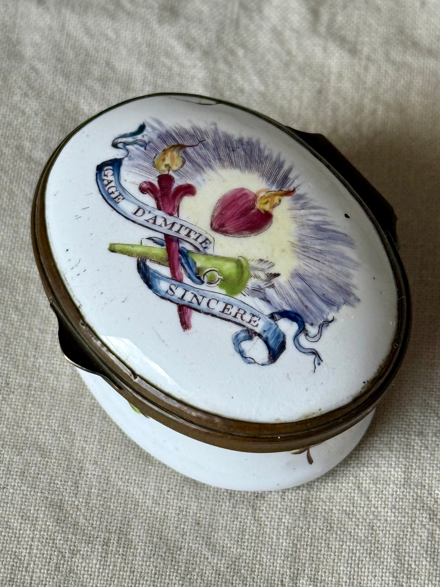 Antique Georgian Enamel Patch Box with a Mirror