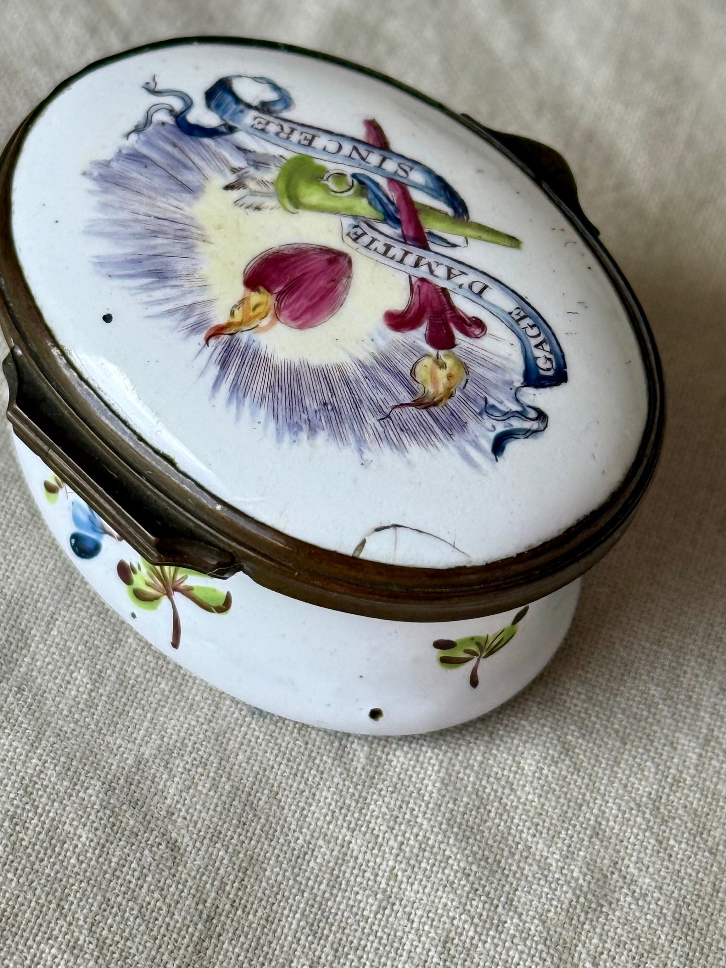 Antique Georgian Enamel Patch Box with a Mirror