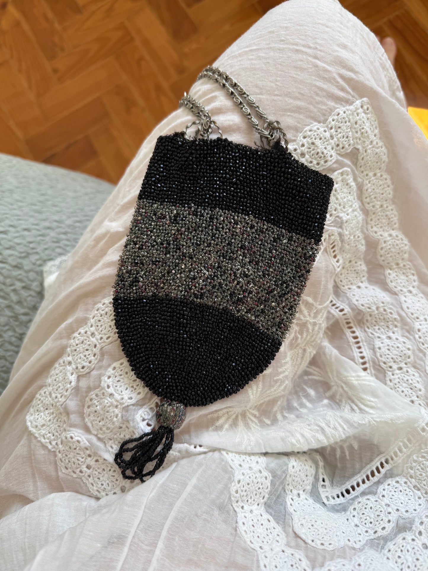 Antique Glass Beaded Fringe Purse