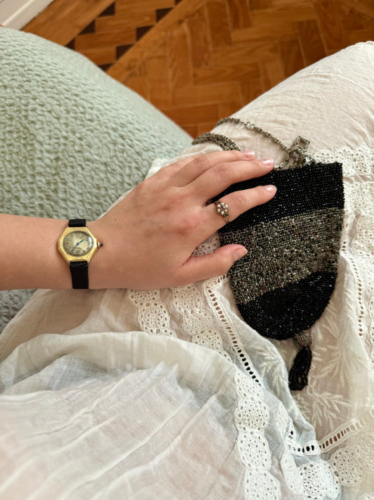 Antique Glass Beaded Fringe Purse