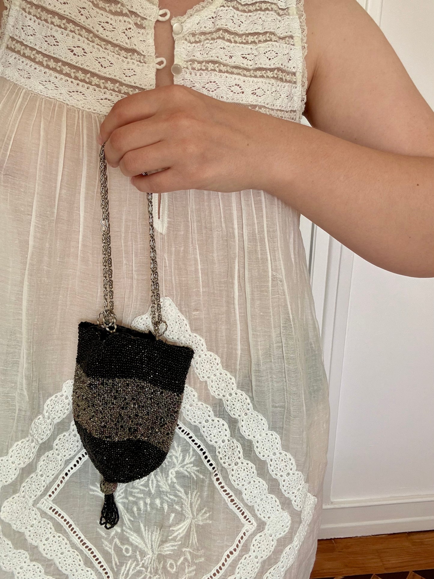 Antique Glass Beaded Fringe Purse