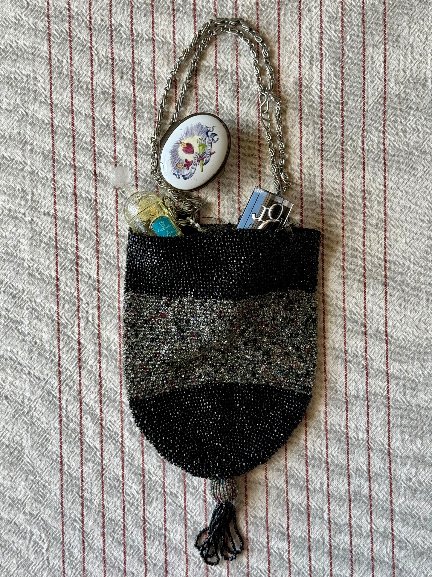 Antique Glass Beaded Fringe Purse