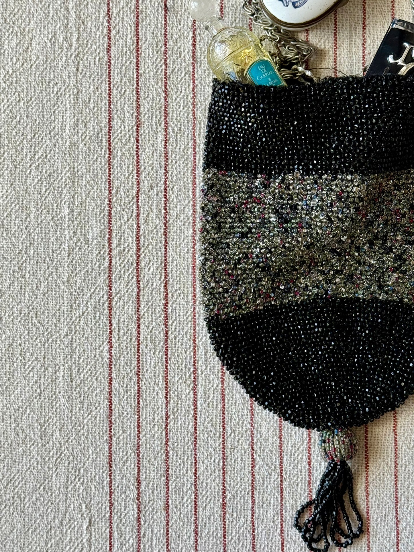Antique Glass Beaded Fringe Purse