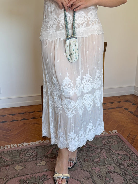 Sheer Embroidered White/Ivory Lace Dress