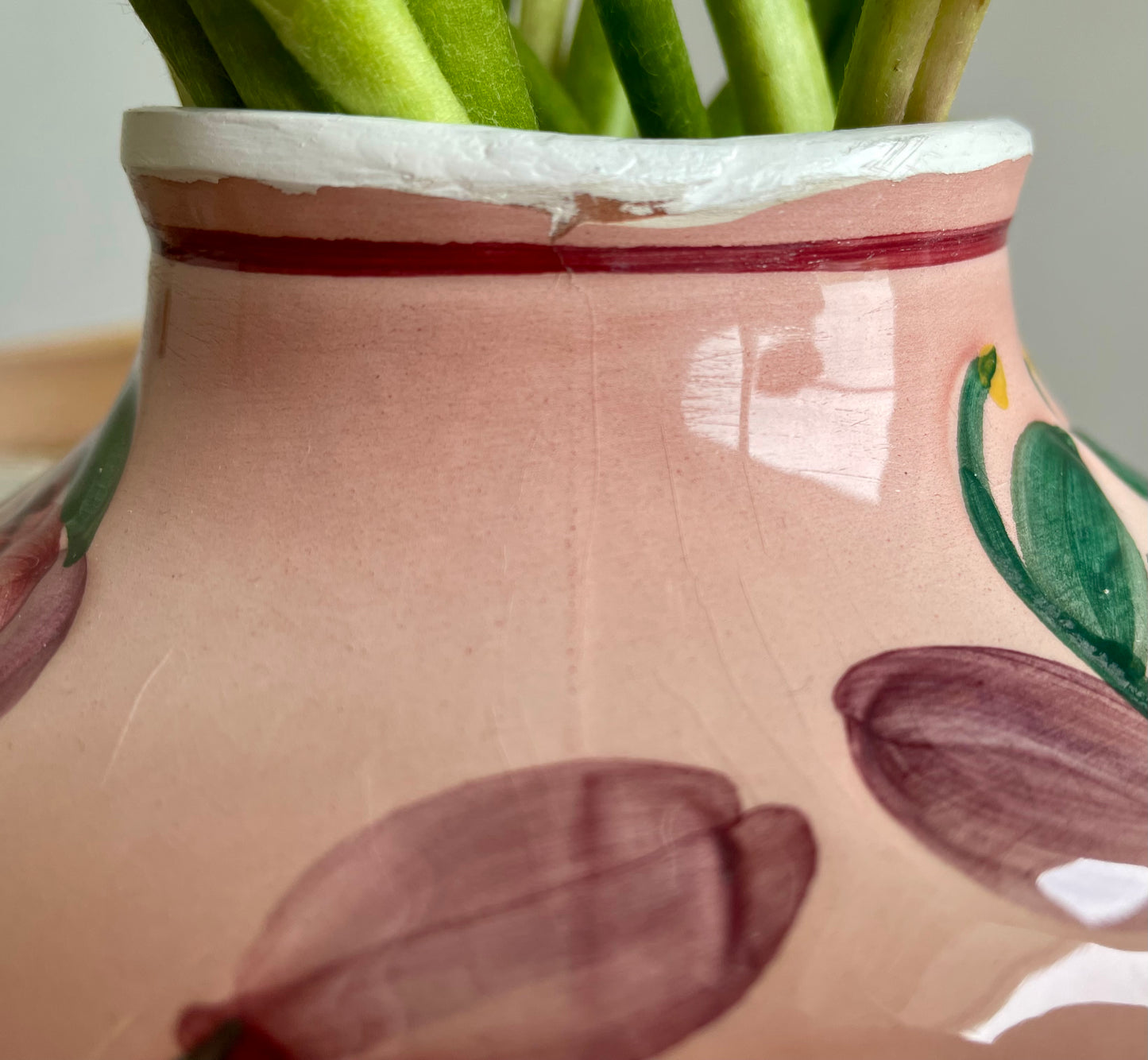 Vintage Hand Painted Ceramic Vase with Floral Ornaments