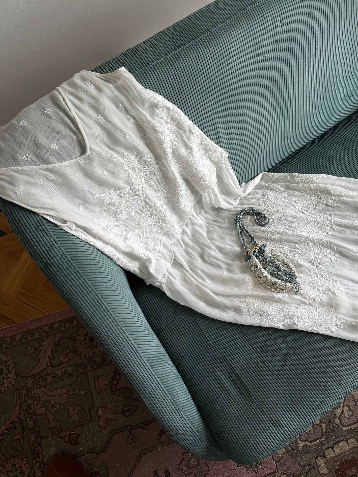 Sheer Embroidered White/Ivory Lace Dress