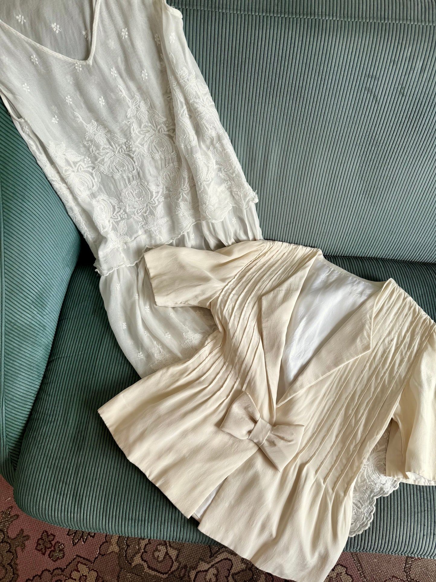 Vintage Cream Silk Cropped Bow Jacket