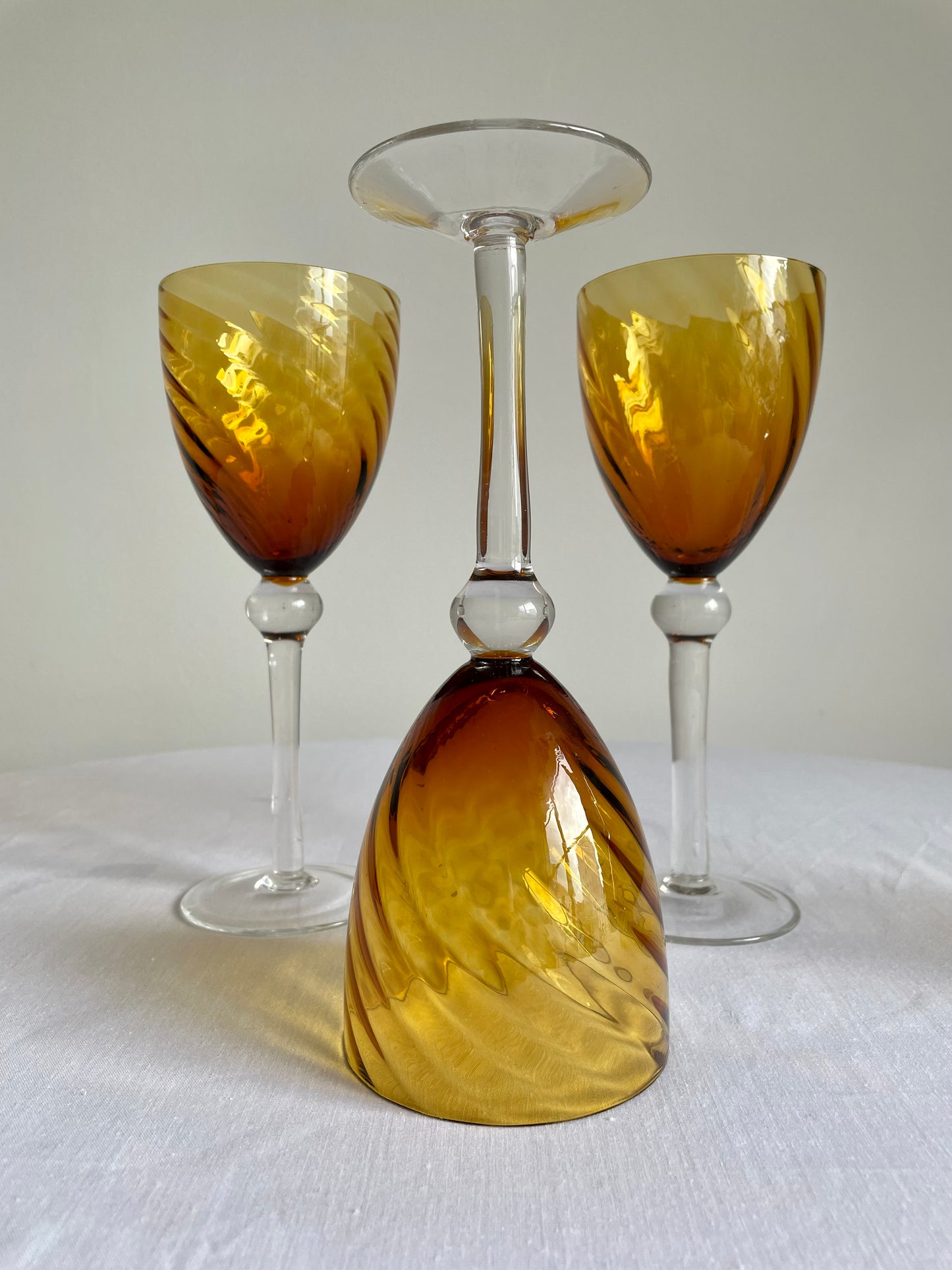 Vintage Amber Glass Wine Goblets