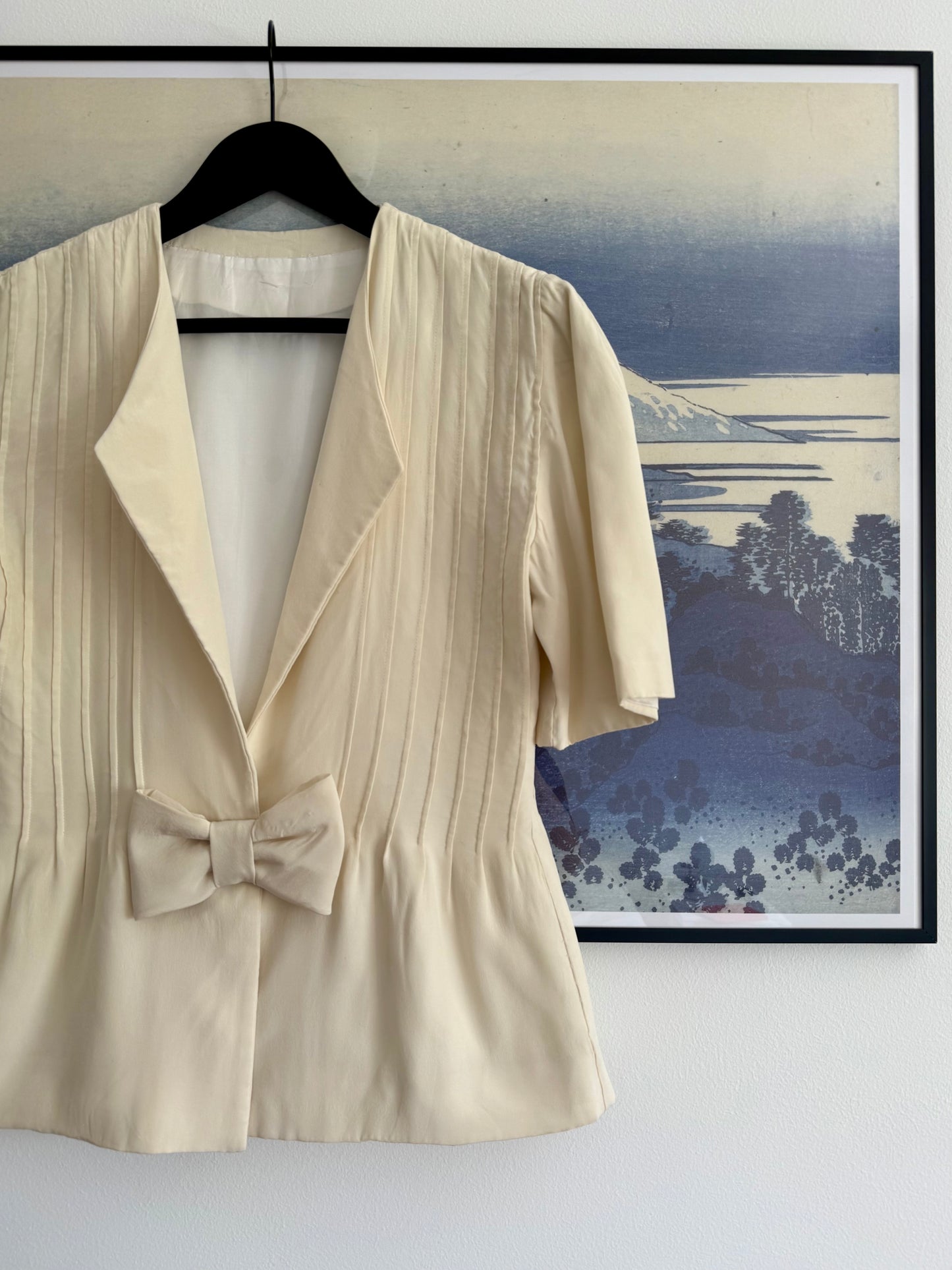 Vintage Cream Silk Cropped Bow Jacket