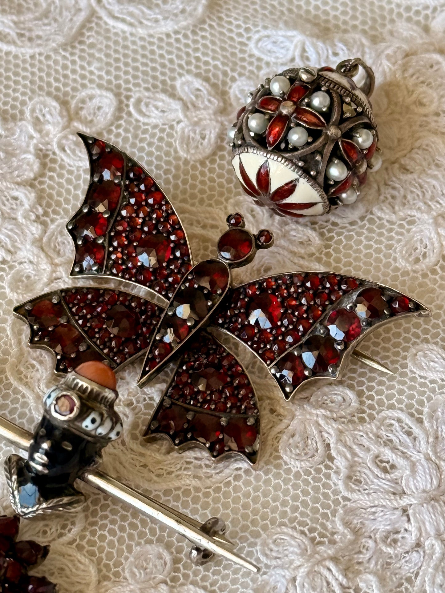 Antique Bohemian cut Butterfly Garnet Brooch