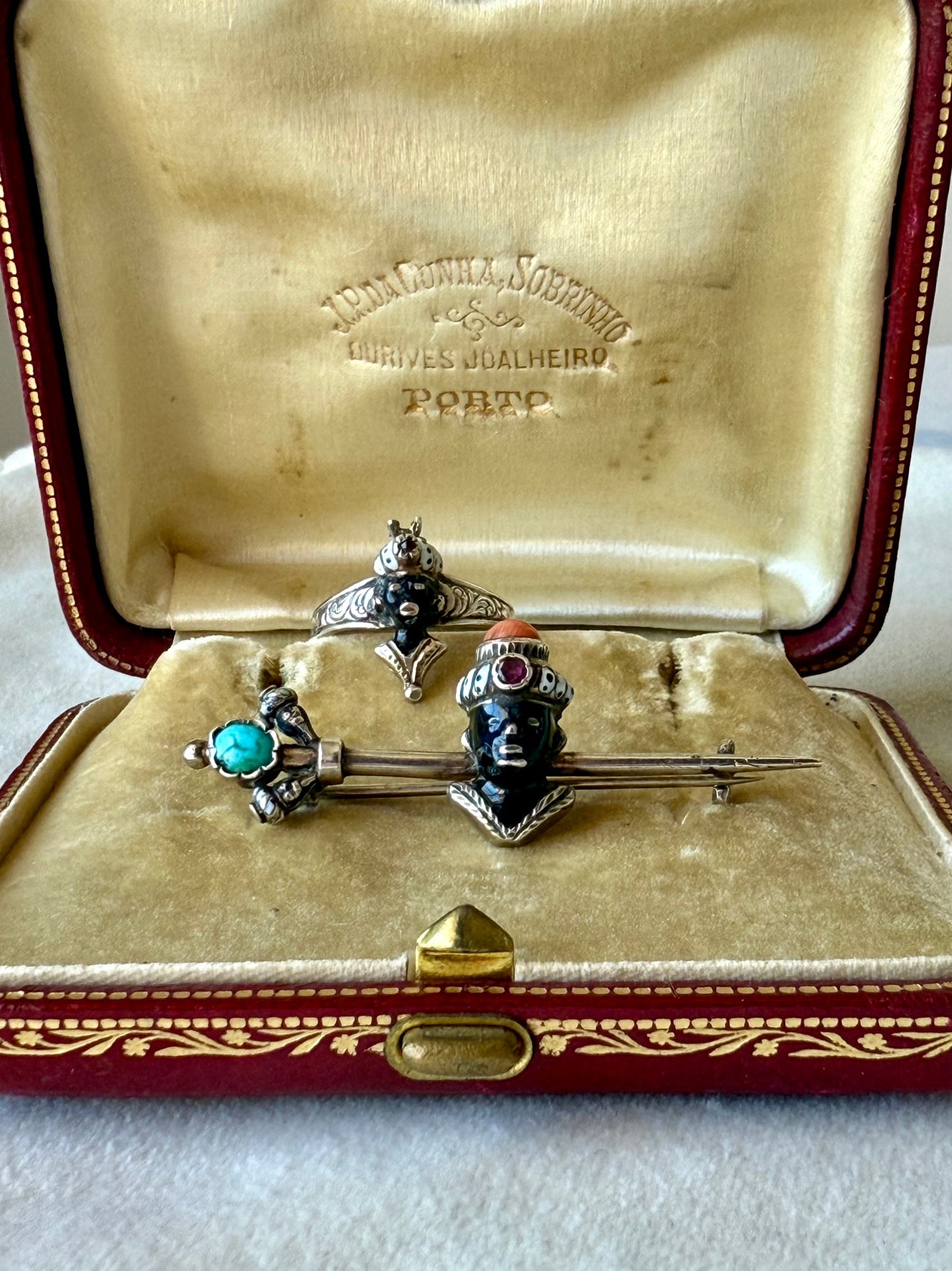 Antique Blackamoor Enamel and Garnet Silver Ring