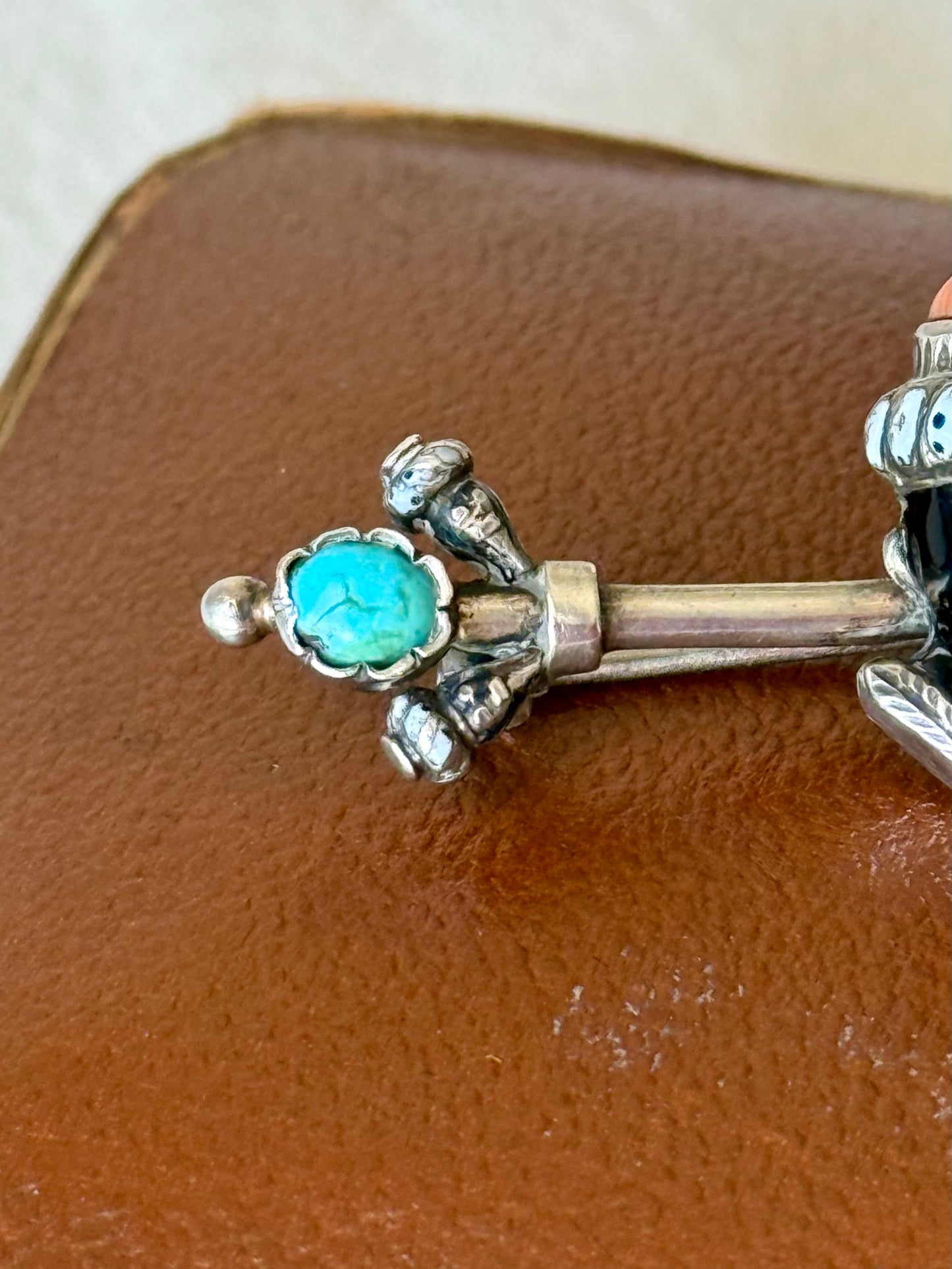 Antique Blackamoor Gemstones and Enamel Silver Brooch