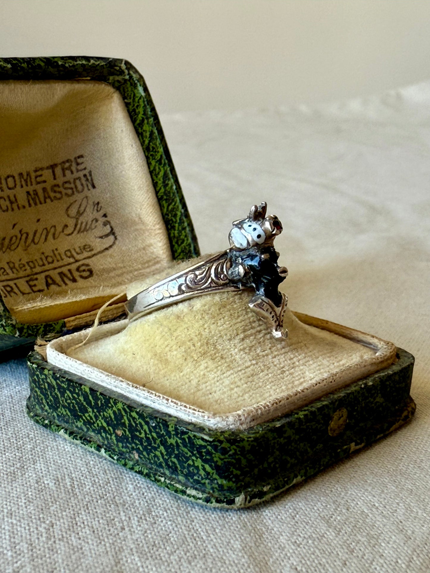 Antique Blackamoor Enamel and Garnet Silver Ring