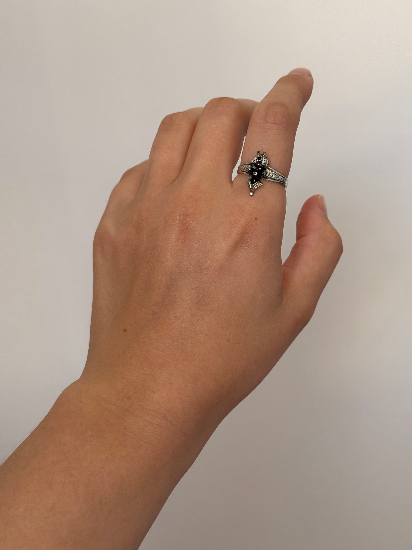 Antique Blackamoor Enamel and Garnet Silver Ring