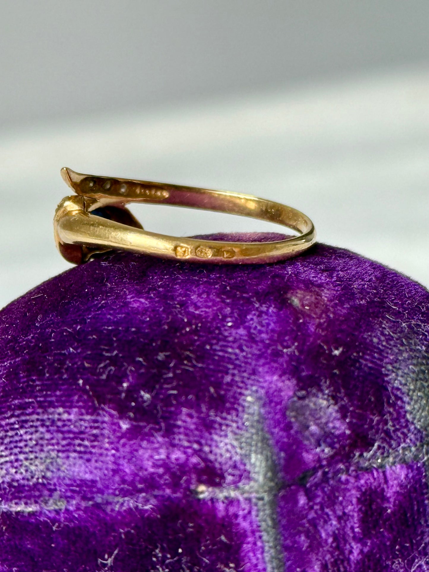 Vintage 19.2ct Gold Snake Ring with Diamond & Sapphire Inlay