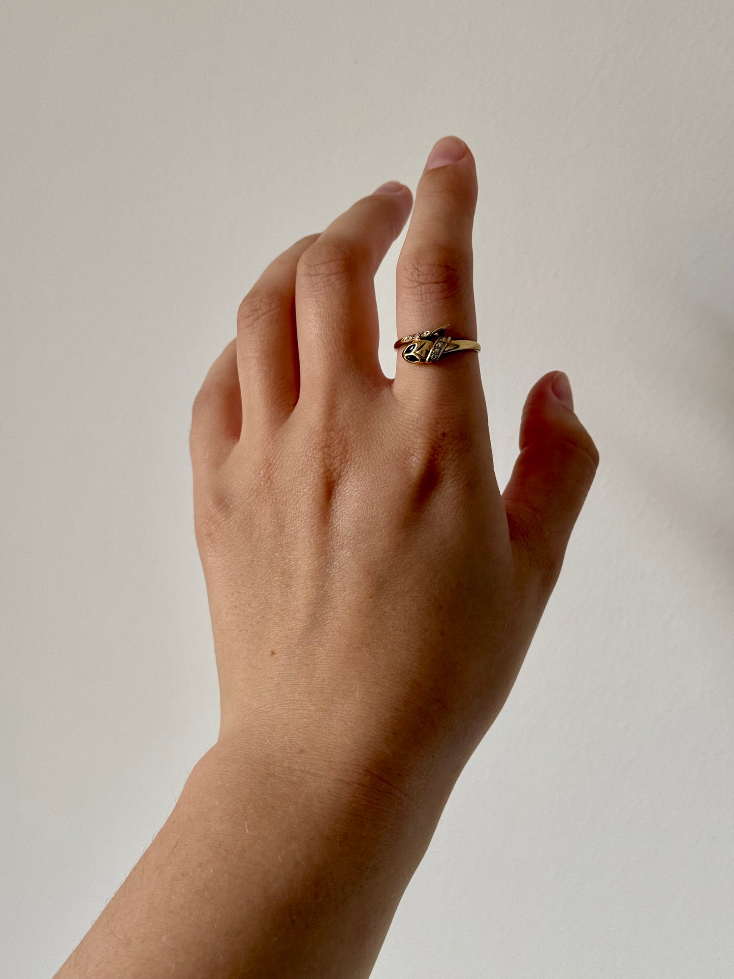 Vintage 19.2ct Gold Snake Ring with Diamond & Sapphire Inlay