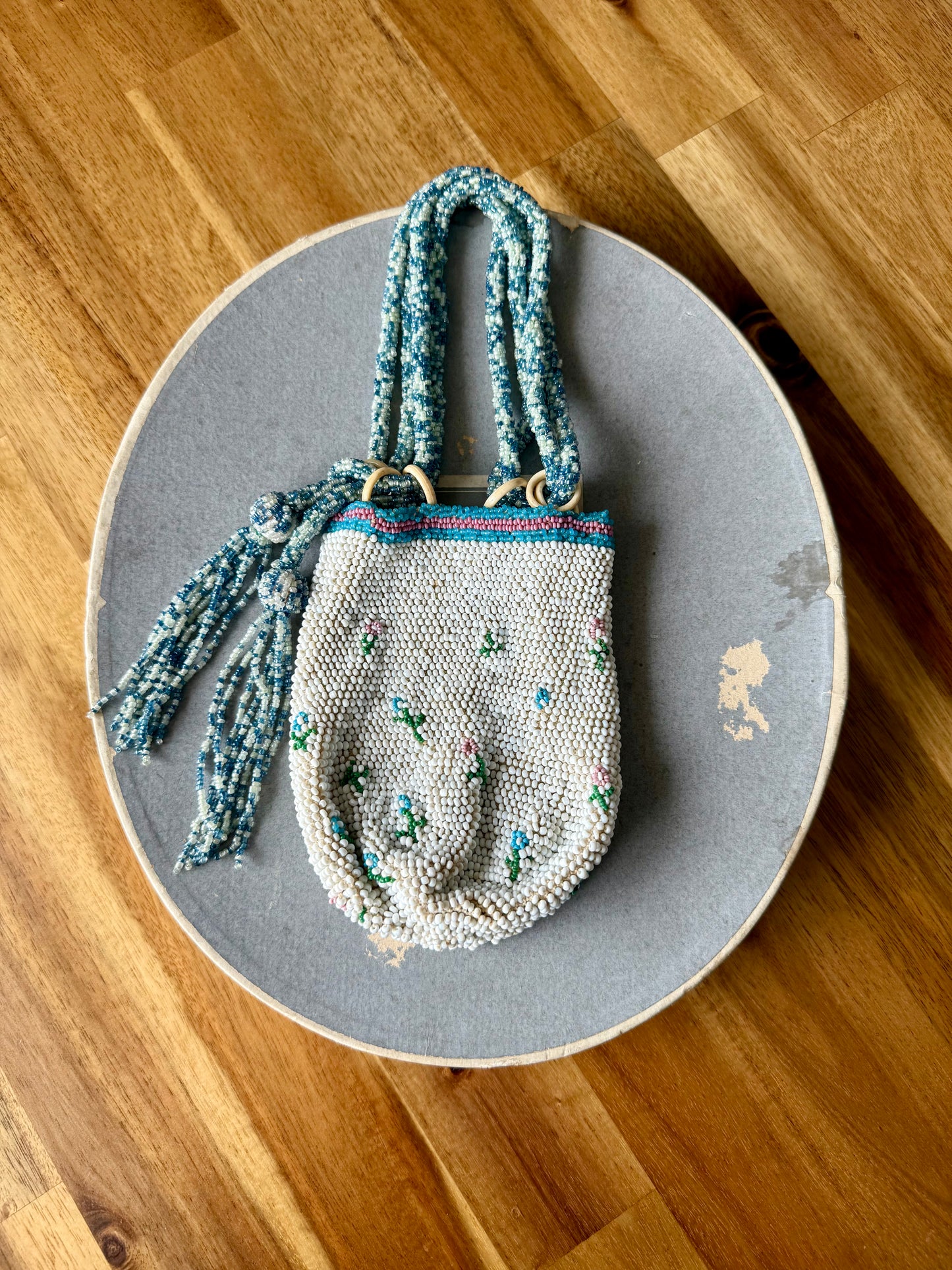 Antique Hand-Sewn Glass Beaded Purse