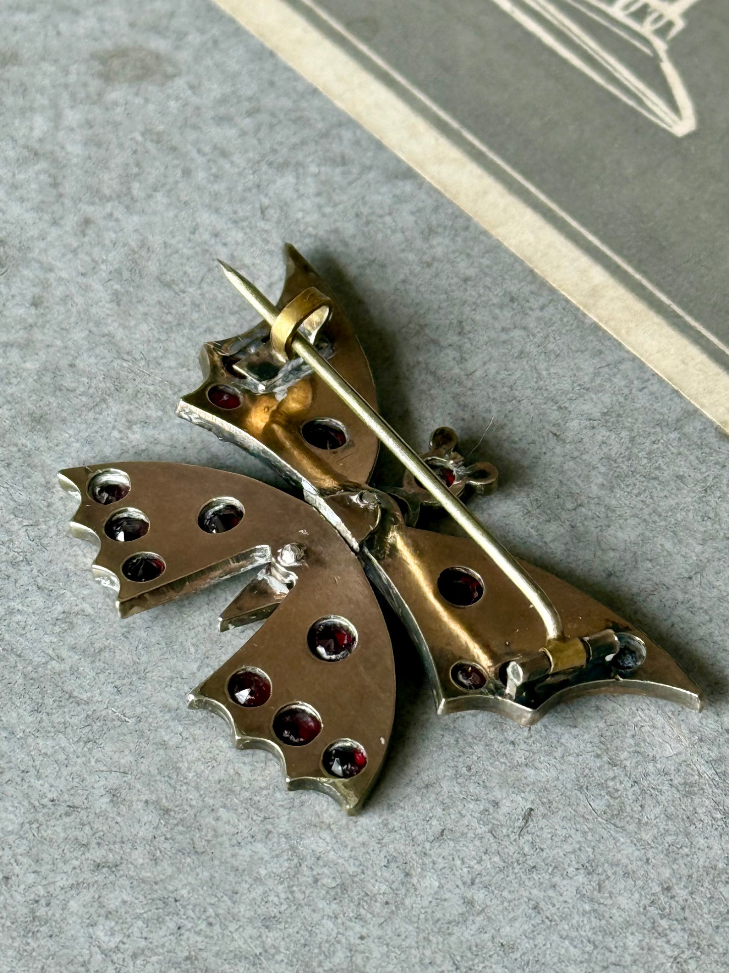 Antique Bohemian cut Butterfly Garnet Brooch