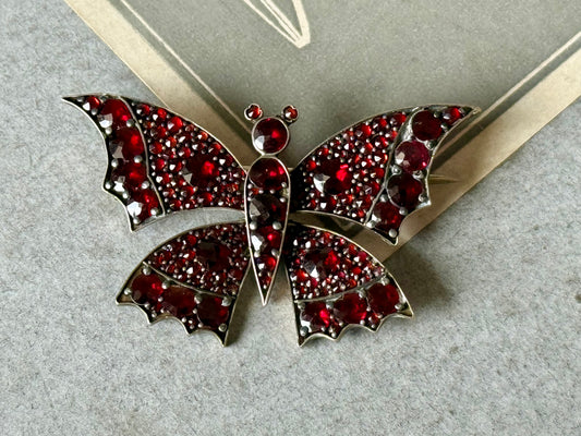 Antique Bohemian cut Butterfly Garnet Brooch