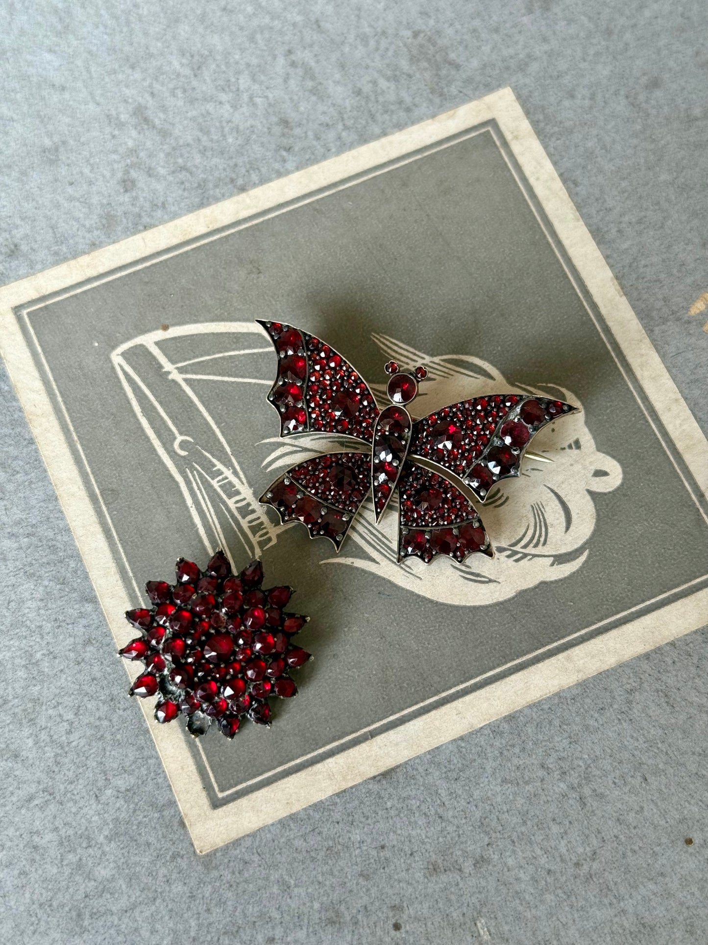 Antique Bohemian cut Butterfly Garnet Brooch