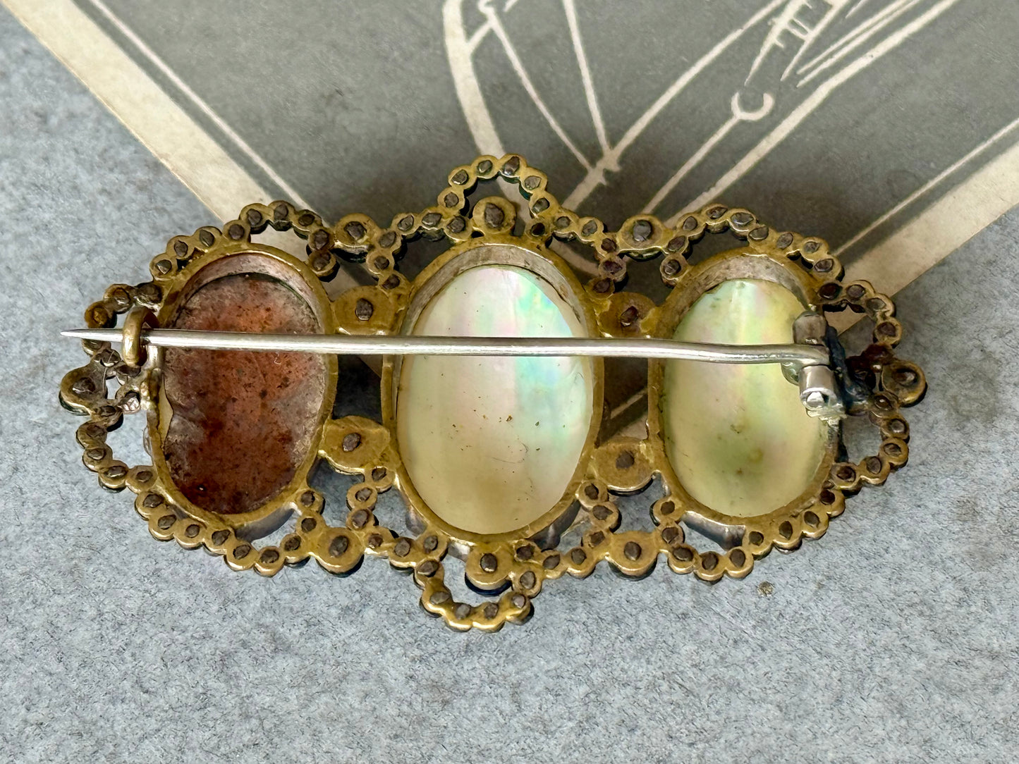 Antique Coque de Perle & Cut Steel Brooch