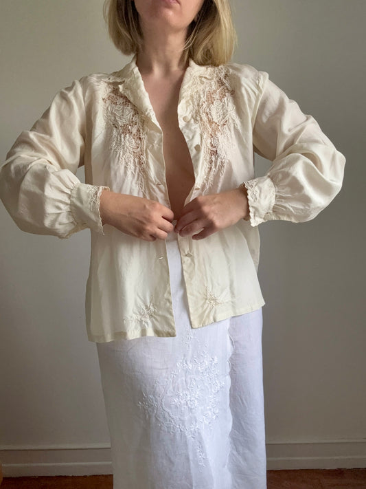 Vintage Hand Embroidered Silk Blouse