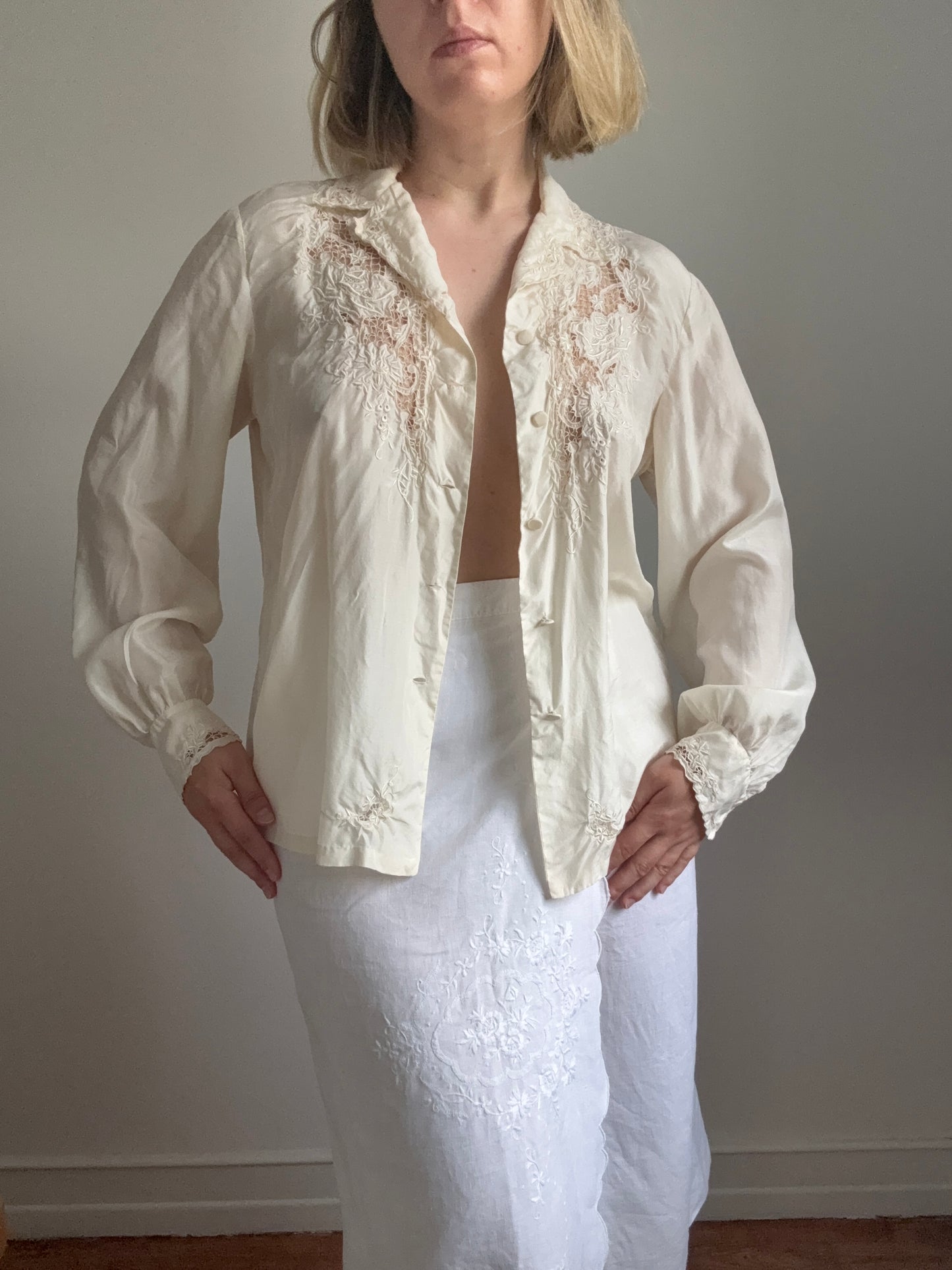 Vintage Hand Embroidered Silk Blouse
