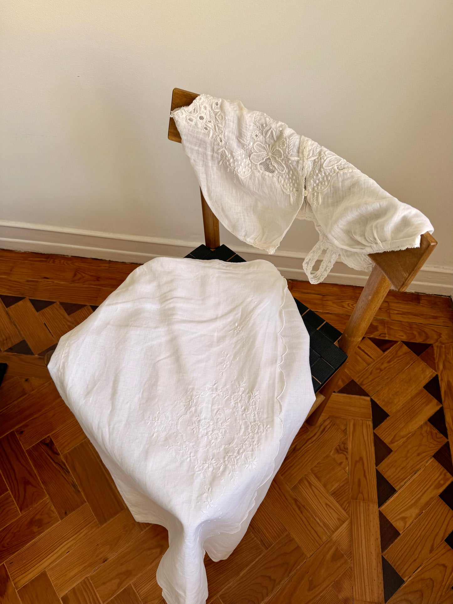 Vintage White Embroidered Linen Wrap Skirt