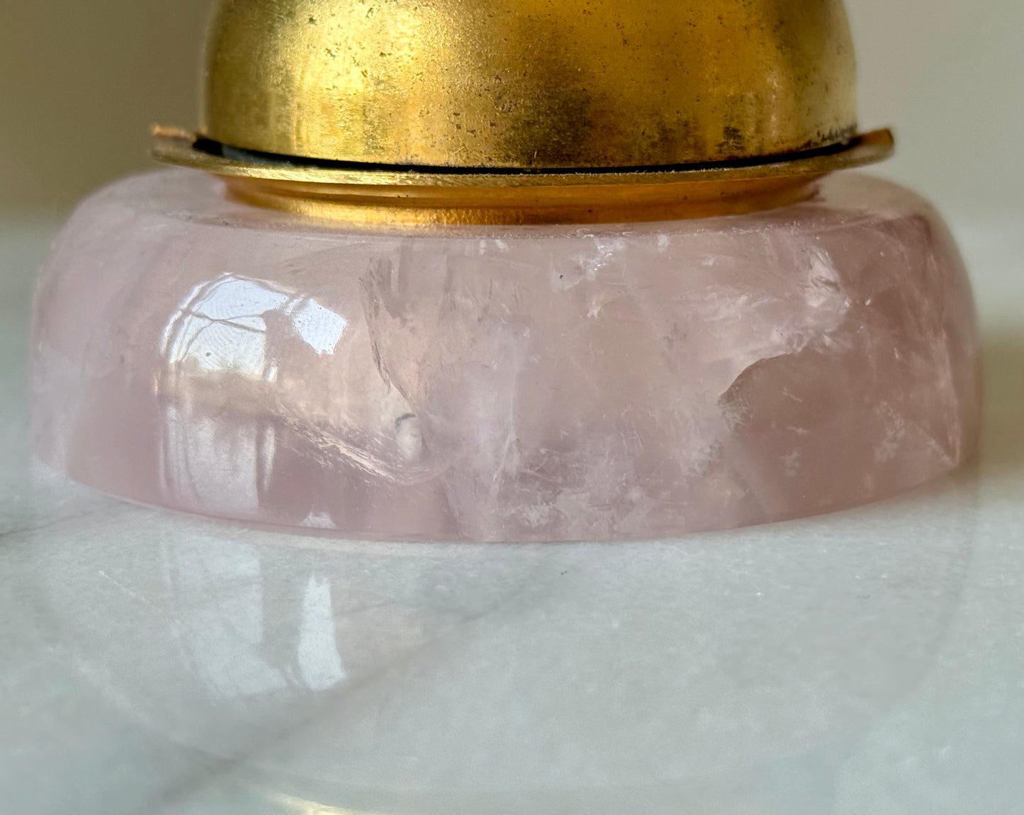 Antique Gilded Desk Bell with Rose Quartz Base