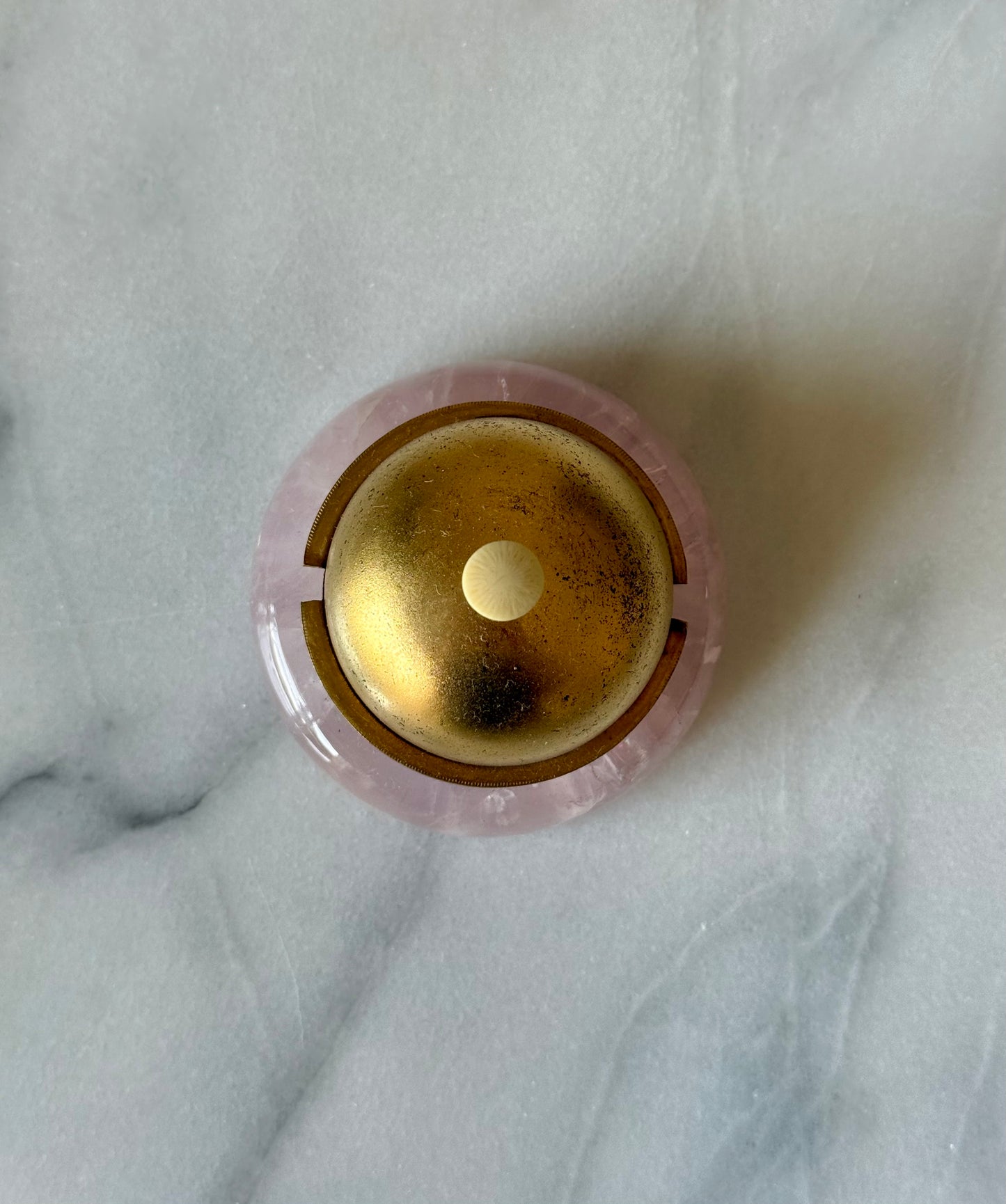 Antique Gilded Desk Bell with Rose Quartz Base