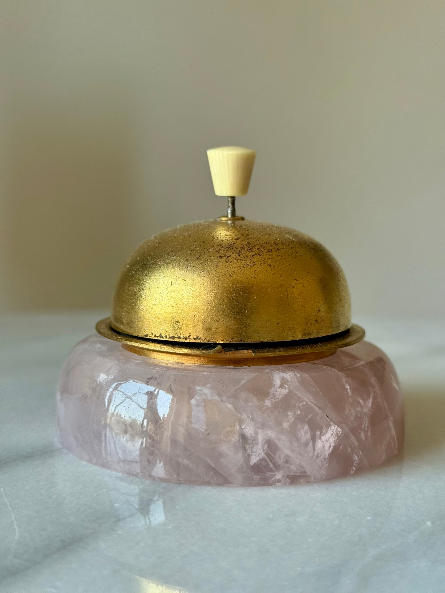 Antique Gilded Desk Bell with Rose Quartz Base
