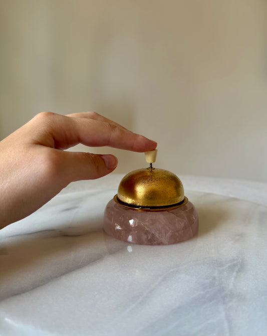 Antique Gilded Desk Bell with Rose Quartz Base