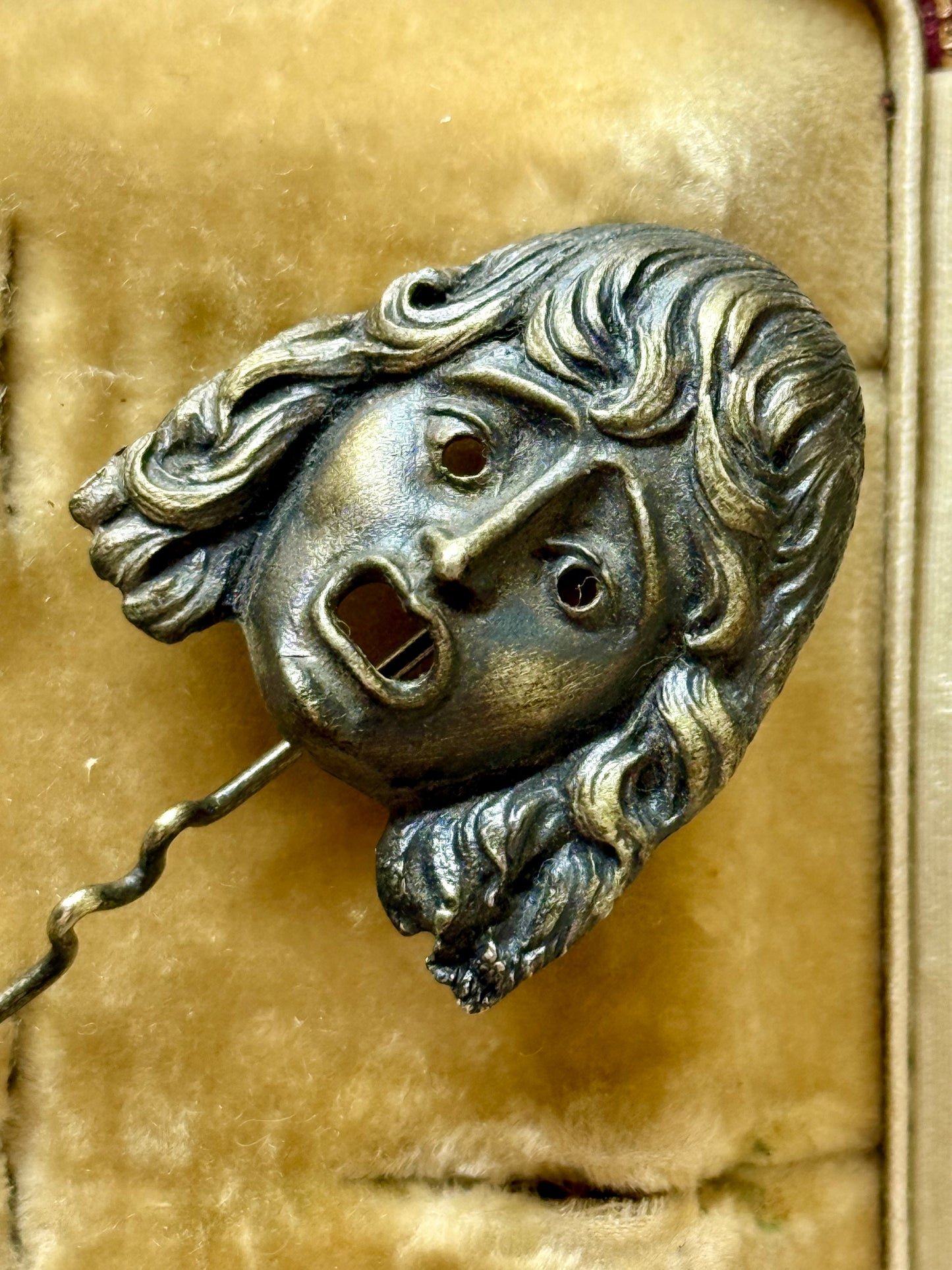 Vintage Italian Tragic Theatre Mask Silver Stick Pin