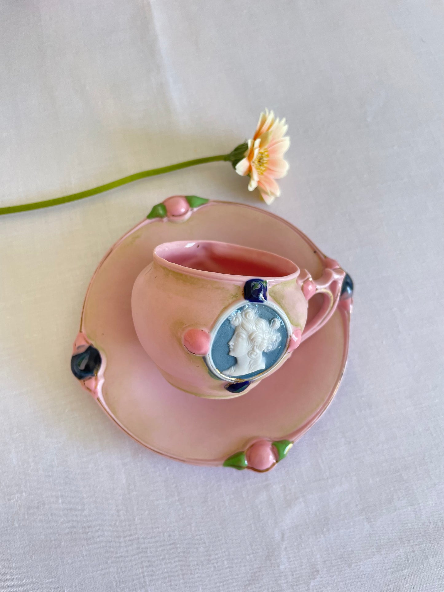 Antique Schafer and Vater pink Bisque Jasper Ware Tea Set