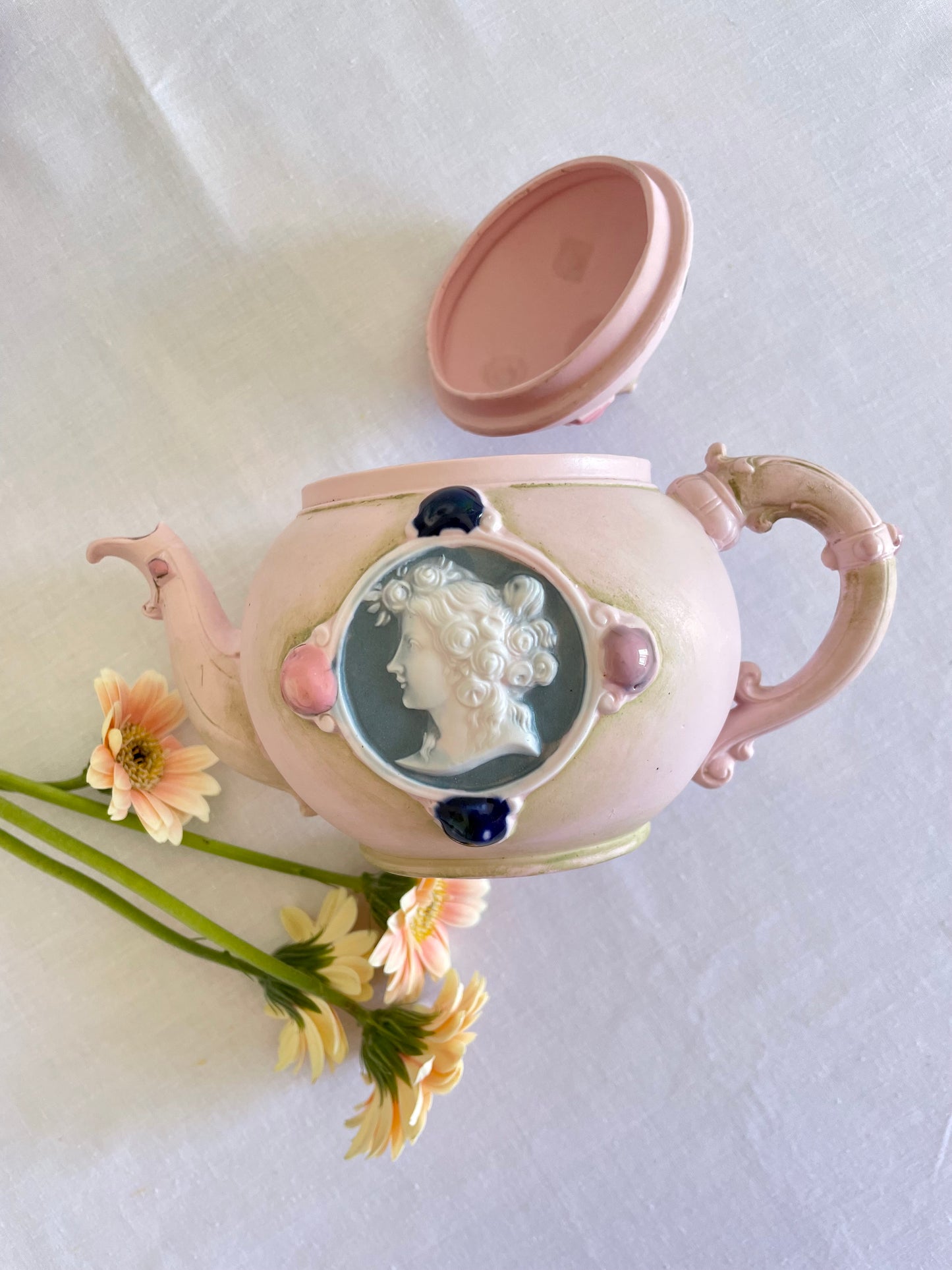 Antique Schafer and Vater pink Bisque Jasper Ware Tea Set