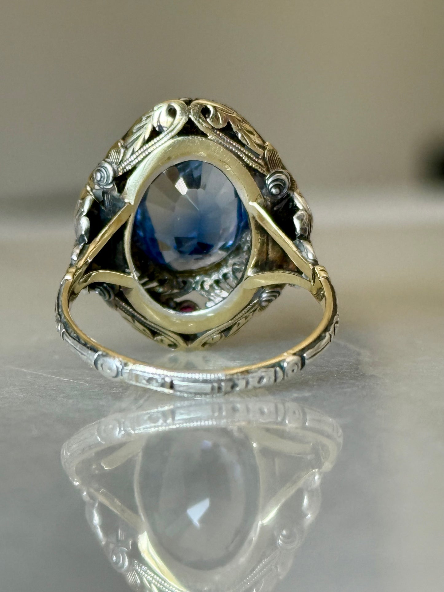 Antique Sapphire and Rubies Statement Ring in 18k Gold and Silver