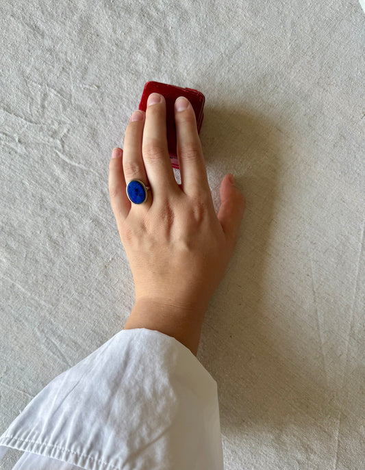 Vintage Lapis Lazuli Sterling Silver Signet Ring