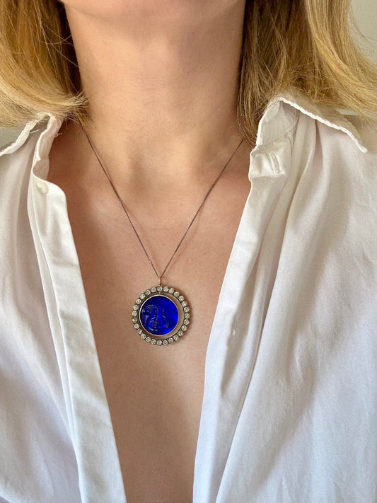 Antique Man in the Moon Silver Pendant